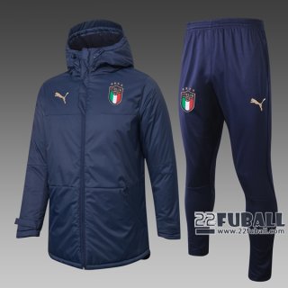 22Fuball: Italien Daunenjacke Kapuzen Reißverschluss Marineblau 2020 2021 C45