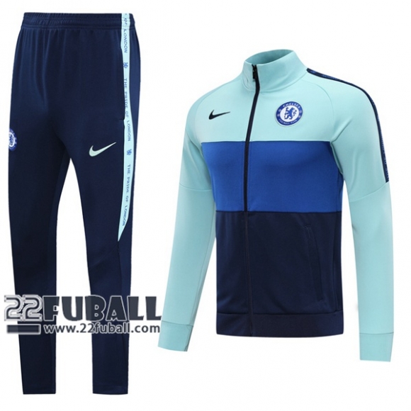 22Fuball: Chelsea FC Travel Jacke Reißverschluss Hellblau/Marineblau/Schwarz 2020 2021 J79