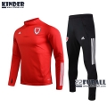 22Fuball: Wales Trainingsanzug Kinder Kurzer Reißverschluss Rot 2020 2021 Tk10