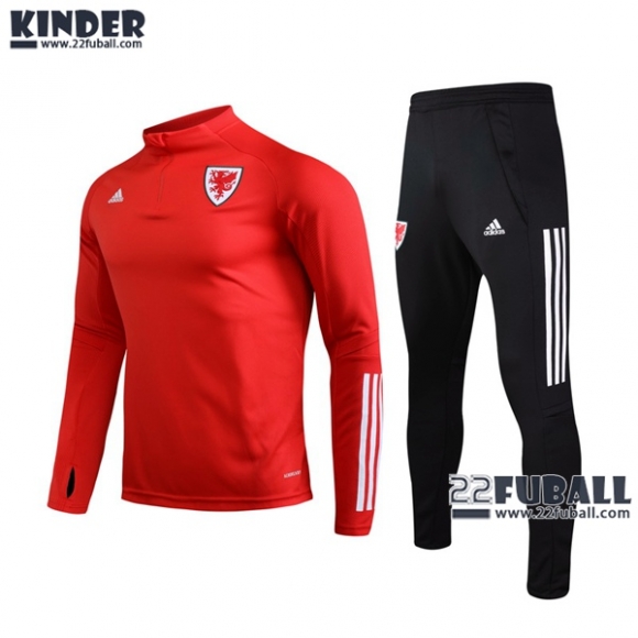 22Fuball: Wales Trainingsanzug Kinder Kurzer Reißverschluss Rot 2020 2021 Tk10