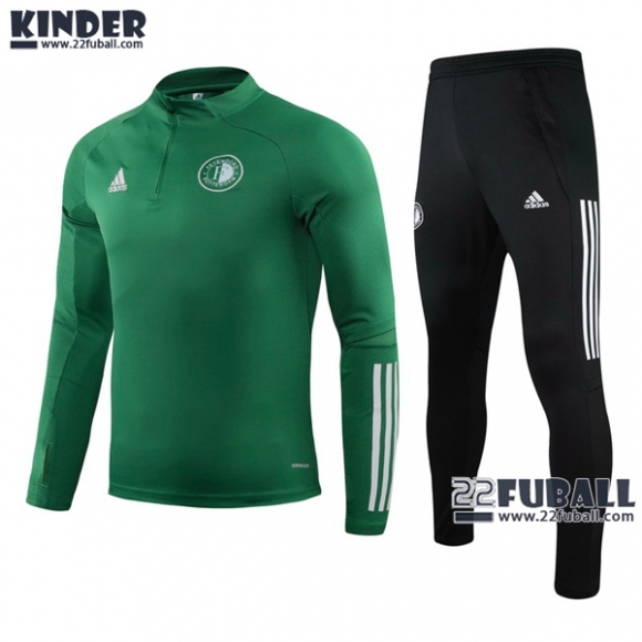 22Fuball: Feyenoord Rotterdam Trainingsanzug Kinder Kurzer Reißverschluss Grün 2020 2021 Tk28